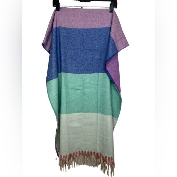 Talbots Pink/Purple/Blue Multi Colorblock Cozy Soft Oversized Wool Fringe Scarf - Picture 2 of 7